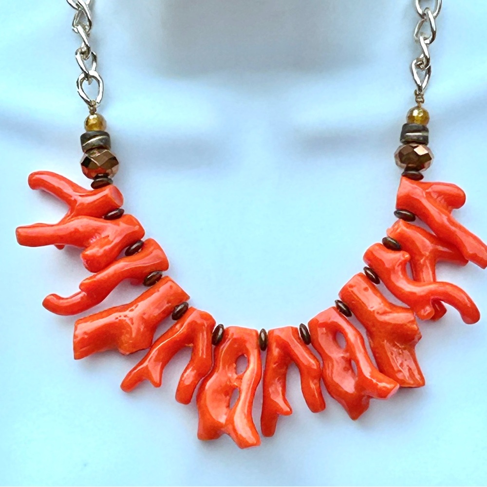 Vintage Faux Coral Necklace Chunky 1980’s Crystal Beads Adjustable 17-20”